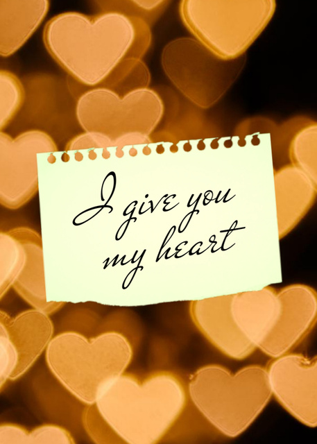 Cute Love Phrase With Bright Hearts Bokeh Postcard 5x7in Vertical Design Template