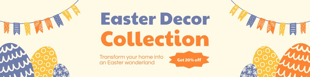 Easter Decor Collection Ad with Bright Garland Twitter Tasarım Şablonu