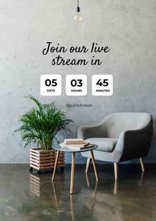 Template di design Live Stream Ad with Woman in Cozy Armchair Poster