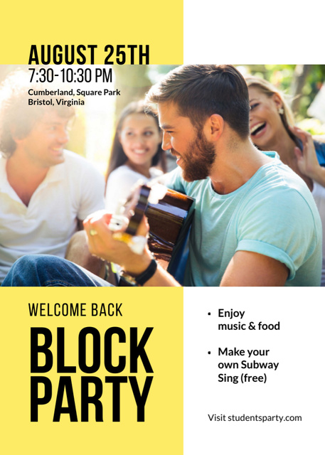 Friends at Block Party with Guitar Flayer Design Template