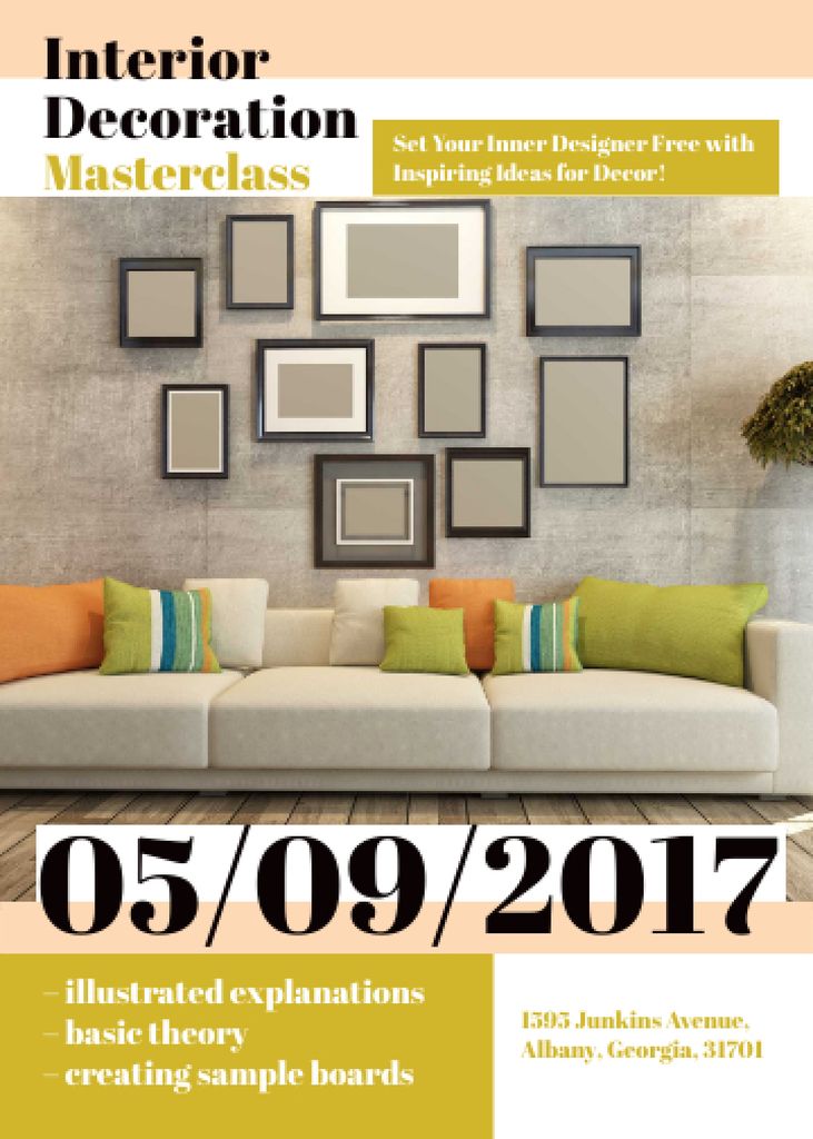Ontwerpsjabloon van Invitation van Interior decoration masterclass with Sofa in room