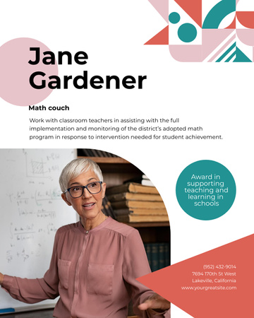 Gözlüklü Ciddi Kadınla Deneyimli Öğretmen Hizmetleri Teklifi Poster 16x20in Tasarım Şablonu