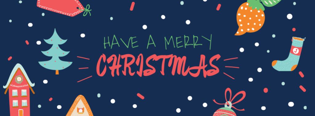 Plantilla de diseño de Christmas Greeting with Holiday Attributes Facebook cover 