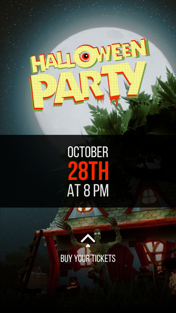 Creepy Halloween Night Party With Skeleton Instagram Video Story Modelo de Design