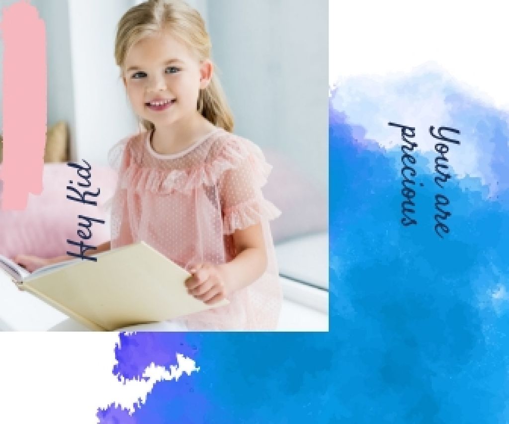 Little Smiling Girl with Book Large Rectangle Design Template