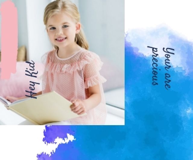 Designvorlage Little Smiling Girl with Book für Large Rectangle