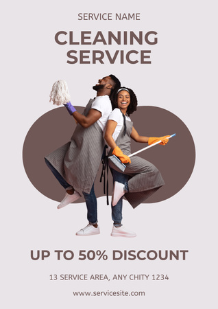 African American House Cleaners on Service Discount Poster Design Template