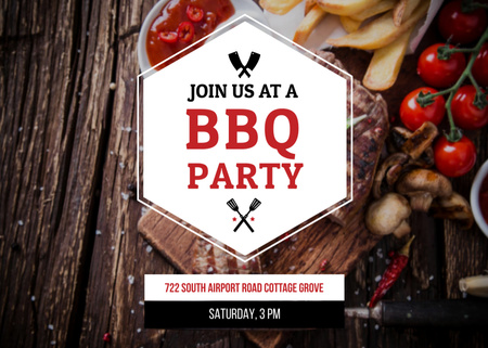 BBQ Party Invitation with Grilled Steak Postcard 5x7in tervezősablon