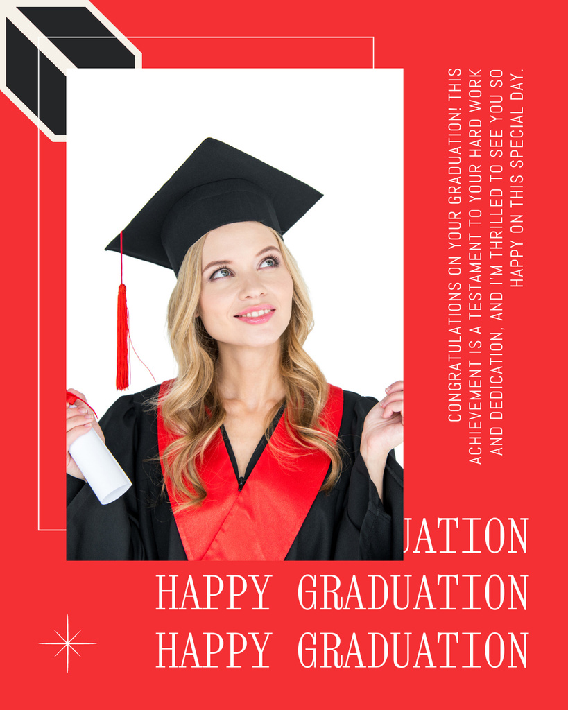 Designvorlage Graduation Wishes on Red für Instagram Post Vertical