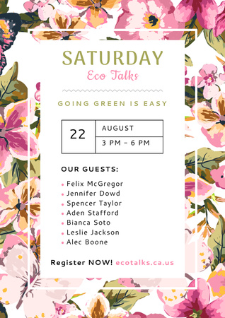 Ecological Event Ad with Watercolor Flowers Pattern Poster Design Template