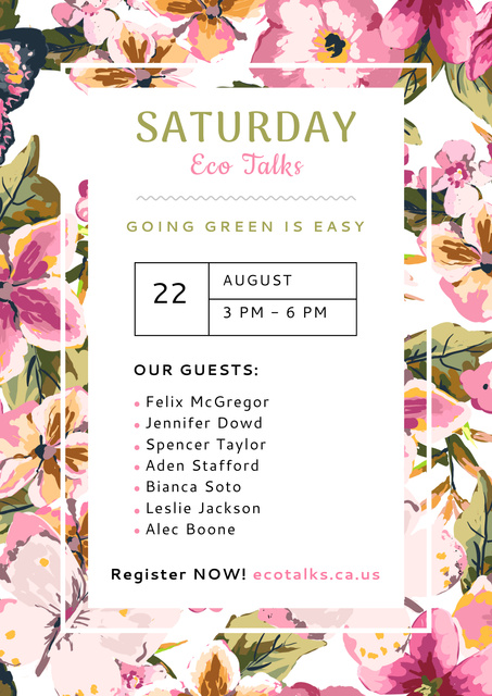 Ecological Event Ad with Watercolor Flowers Pattern Poster – шаблон для дизайну