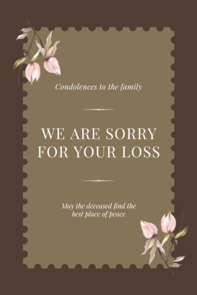 Deepest Condolence Text on Classic Brown Postcard 4x6in Vertical Design Template