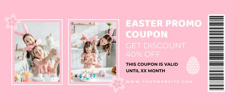 Easter Promotion with Joyful Mother and Daughter in Bunny Ears Coupon 3.75x8.25in Design Template