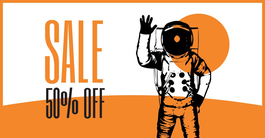 Sale Offer with Astronaut illustration Facebook ADデザインテンプレート