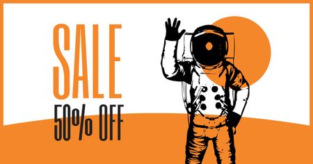 Sale Offer with Astronaut illustration Facebook AD Design Template