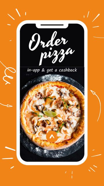 Online App with Pizza on Phone Screen Instagram Storyデザインテンプレート