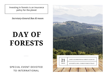 International Day of Forests Event Scenic Mountains Postcard Πρότυπο σχεδίασης