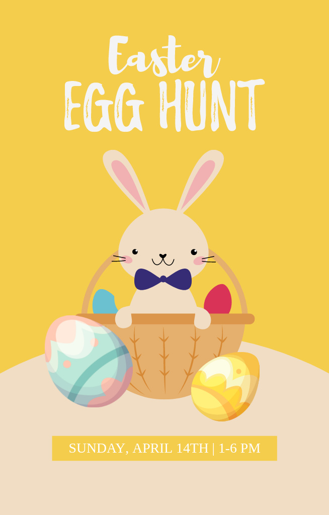 Announcement of Easter Egg Hunt with Cute Rabbit in Basket Invitation 4.6x7.2in Design Template