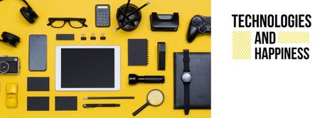 Modern gadgets on Yellow Facebook cover Design Template