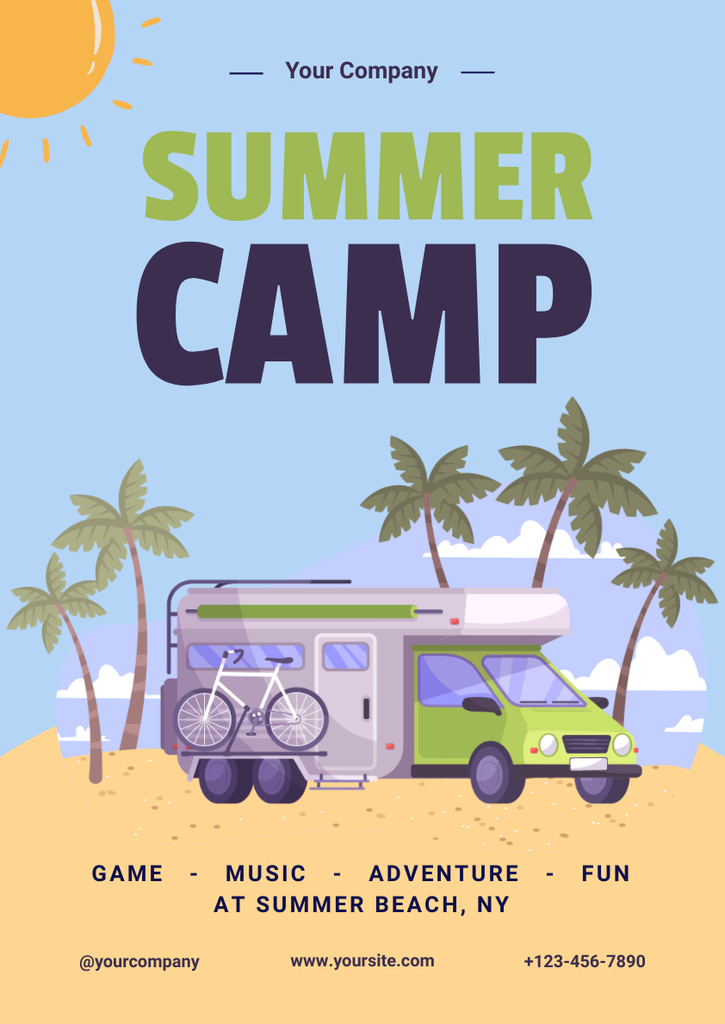 Fun-filled Summer Camp At Beach Announcement Poster A3 Tasarım Şablonu