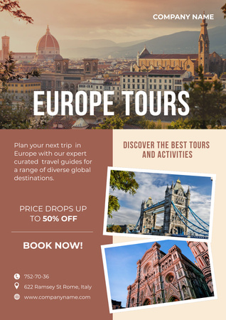 Ontwerpsjabloon van Poster van Travel Tour Offer to Europe
