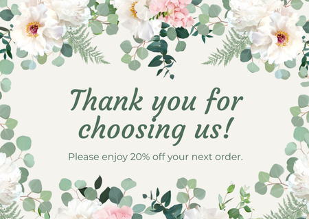 Thank You Message with Watercolor Beautiful Flowers Card Design Template