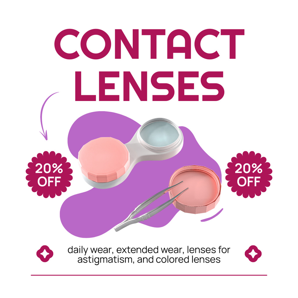 Discount on Contact Lens Set with Tweezers Instagram AD Design Template