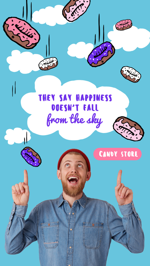 Cute Candy Store Offer with Falling Donuts Instagram Story Design Template