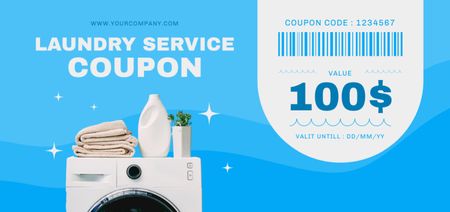 Voucher of Laundry Service on Blue Coupon Din Large Design Template