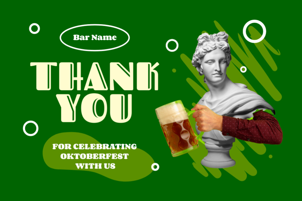 Designvorlage Oktoberfest Celebration In Bar With Thankful Phrase in Green für Postcard 4x6in