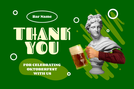 Oktoberfest Celebration In Bar With Thankful Phrase in Green Postcard 4x6in Design Template
