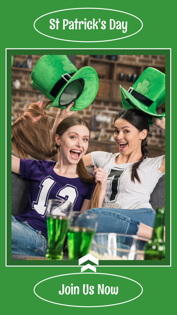 St. Patrick's Day Celebration with Cheerful Young Women Instagram Story Modelo de Design