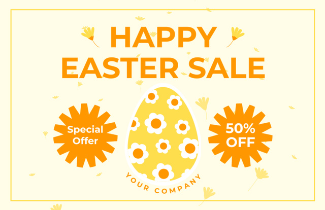 Easter Sale Announcement with Egg on Yellow Thank You Card 5.5x8.5inデザインテンプレート
