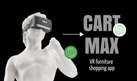 VR Headset Store Ad with Antique Statue in Virtual Reality Glasses Business card Design Template
