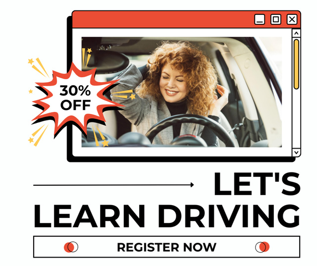 Limited-time Driving School Offer With Discount And Registration Facebookデザインテンプレート