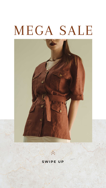 Fashion Sale Woman wearing Clothes in Brown Instagram Story Modelo de Design