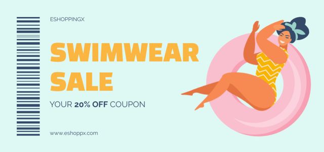Plantilla de diseño de Swimwear Sale Offer with Woman in Inflatable Ring Coupon Din Large 