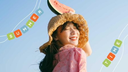 Summer Inspiration with Cute Girl holding Watermelon Youtube Thumbnail Design Template