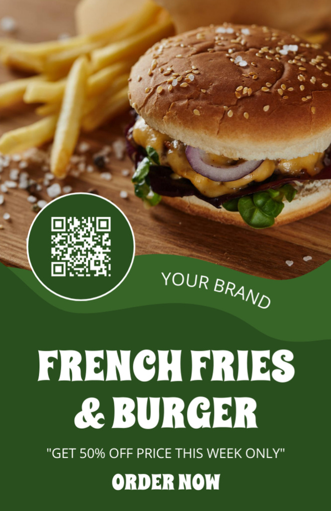 Offer of French Fries and Burger Recipe Card Tasarım Şablonu