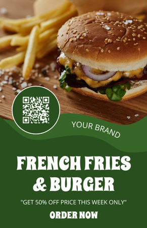 Platilla de diseño Offer of French Fries and Burger Recipe Card