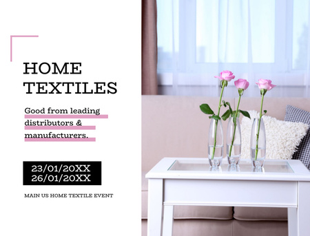 Home textiles event announcement roses in Interior Postcard 4.2x5.5in Design Template
