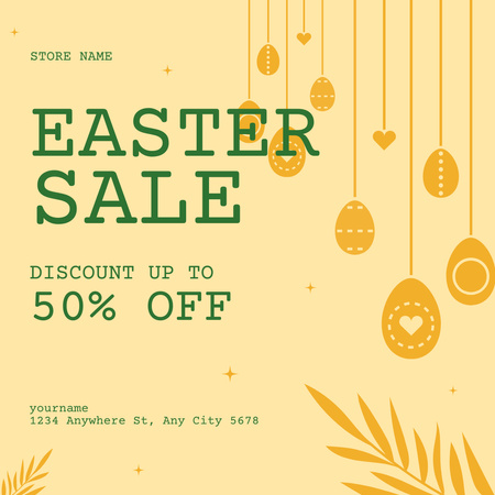 Easter Holiday Sale Announcement with Hanging Easter Eggs Instagram Design Template