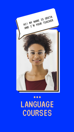 Language Courses Ad with Young Female Teacher Instagram Video Story Design Template