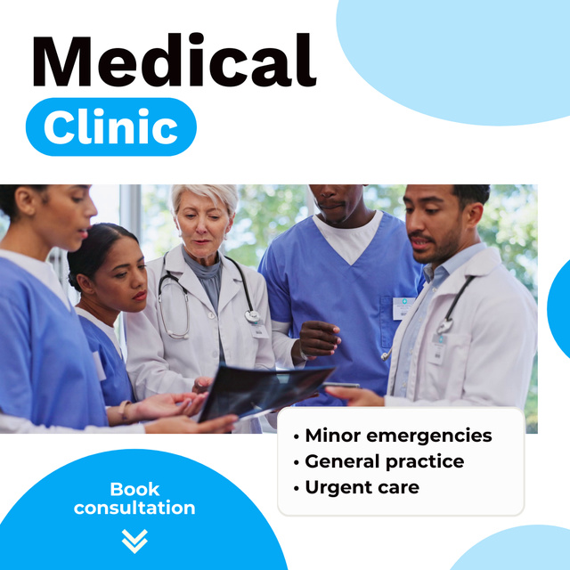Plantilla de diseño de Medical Clinic Services With Urgent Care Offer Animated Post 