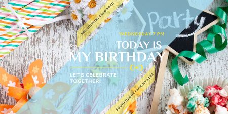 Plantilla de diseño de Birthday Party Invitation with Bows and Ribbons Twitter 