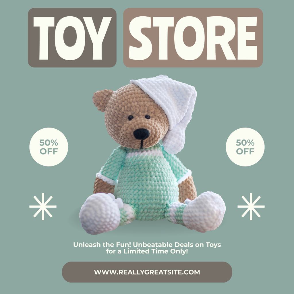 Discount on Toys with Knitted Bear Instagram AD – шаблон для дизайна