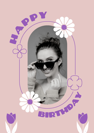 Beautiful Woman in Sunglasses on Birthday Poster Design Template