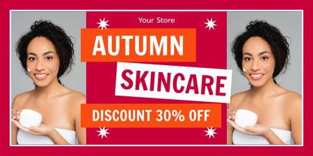 Discount Fall Skin Care with African American Woman Twitter Design Template