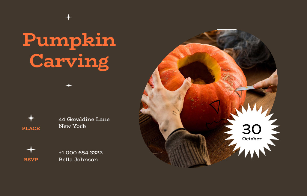 Modèle de visuel Halloween Pumpkin Carving Ad - Invitation 4.6x7.2in Horizontal