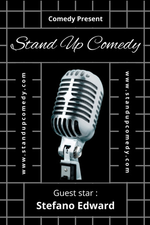 Convite para show de stand-up com microfone em preto Tumblr Modelo de Design